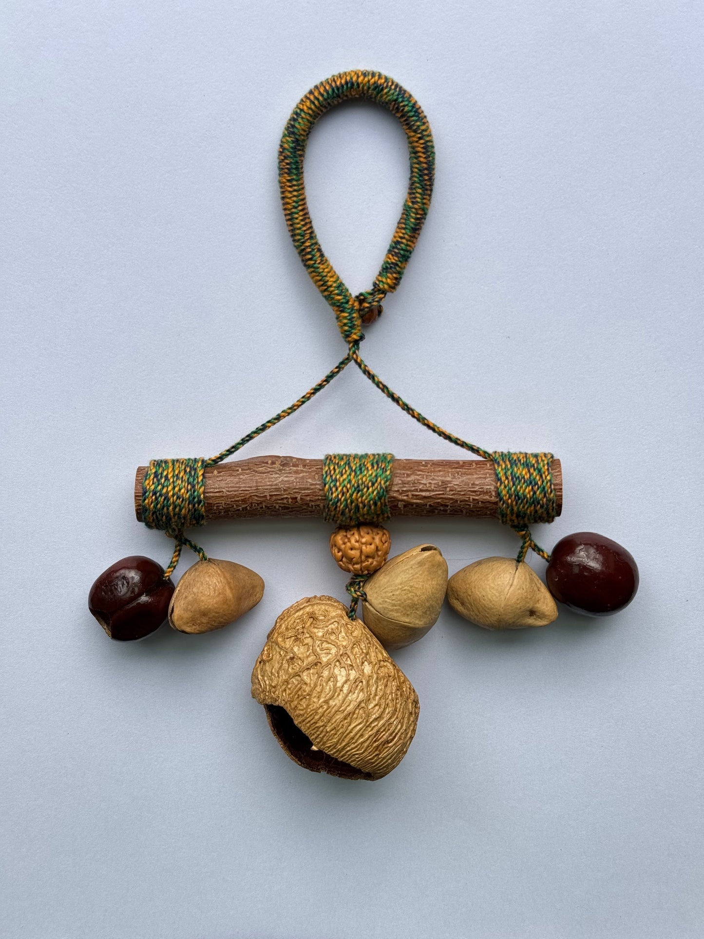 Natural Zen Hanging Charm, Unique Seed & Wood Ornament