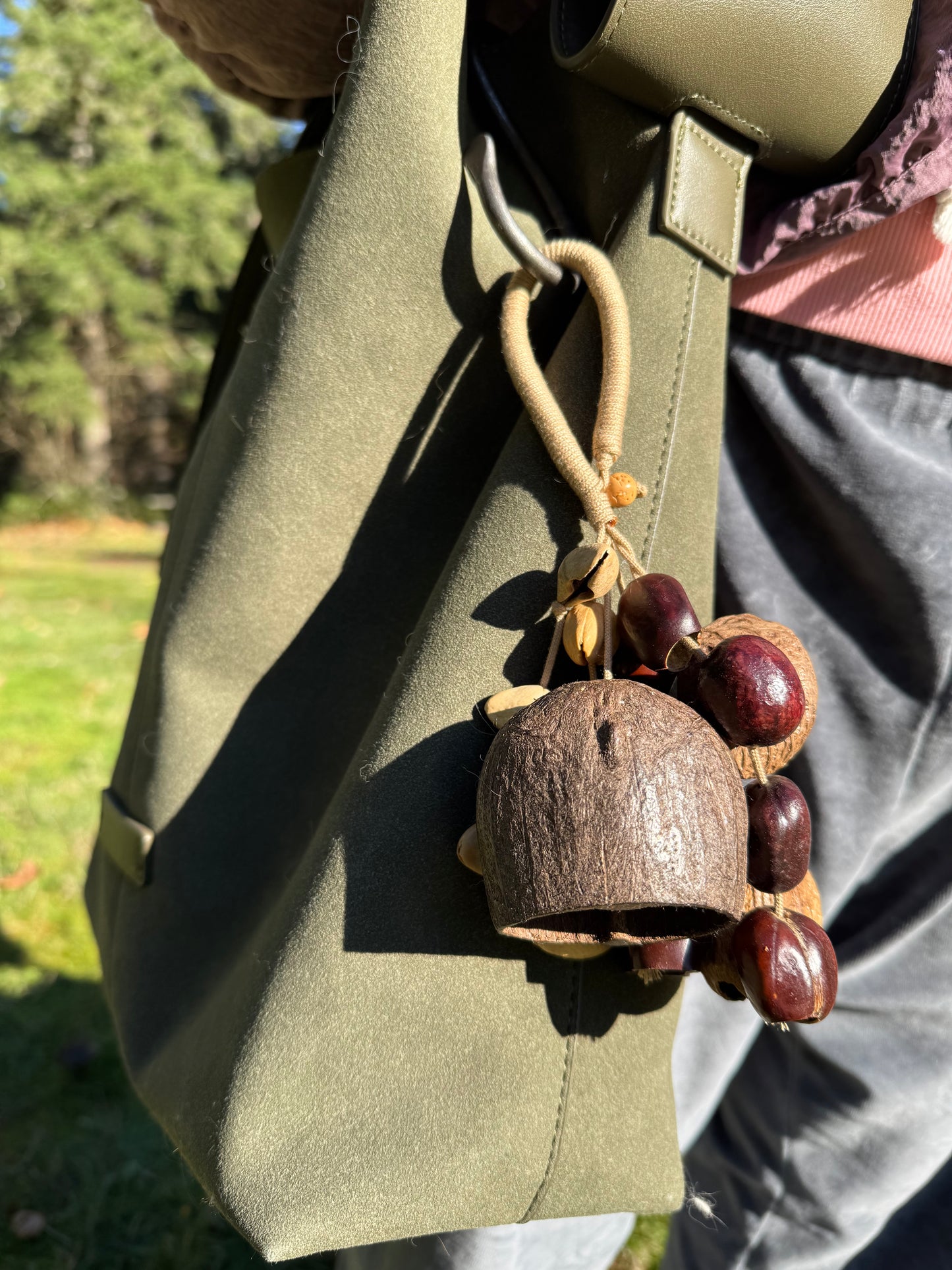 Healing Mini Nut Shell Wind Chime, Boho Bag Charm Keychain, Meditation Decor