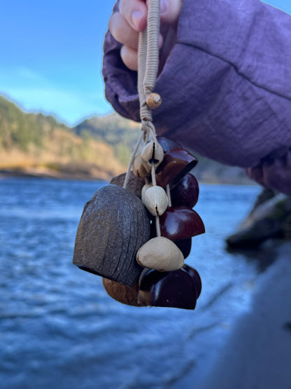 Healing Mini Nut Shell Wind Chime, Boho Bag Charm Keychain, Meditation Decor