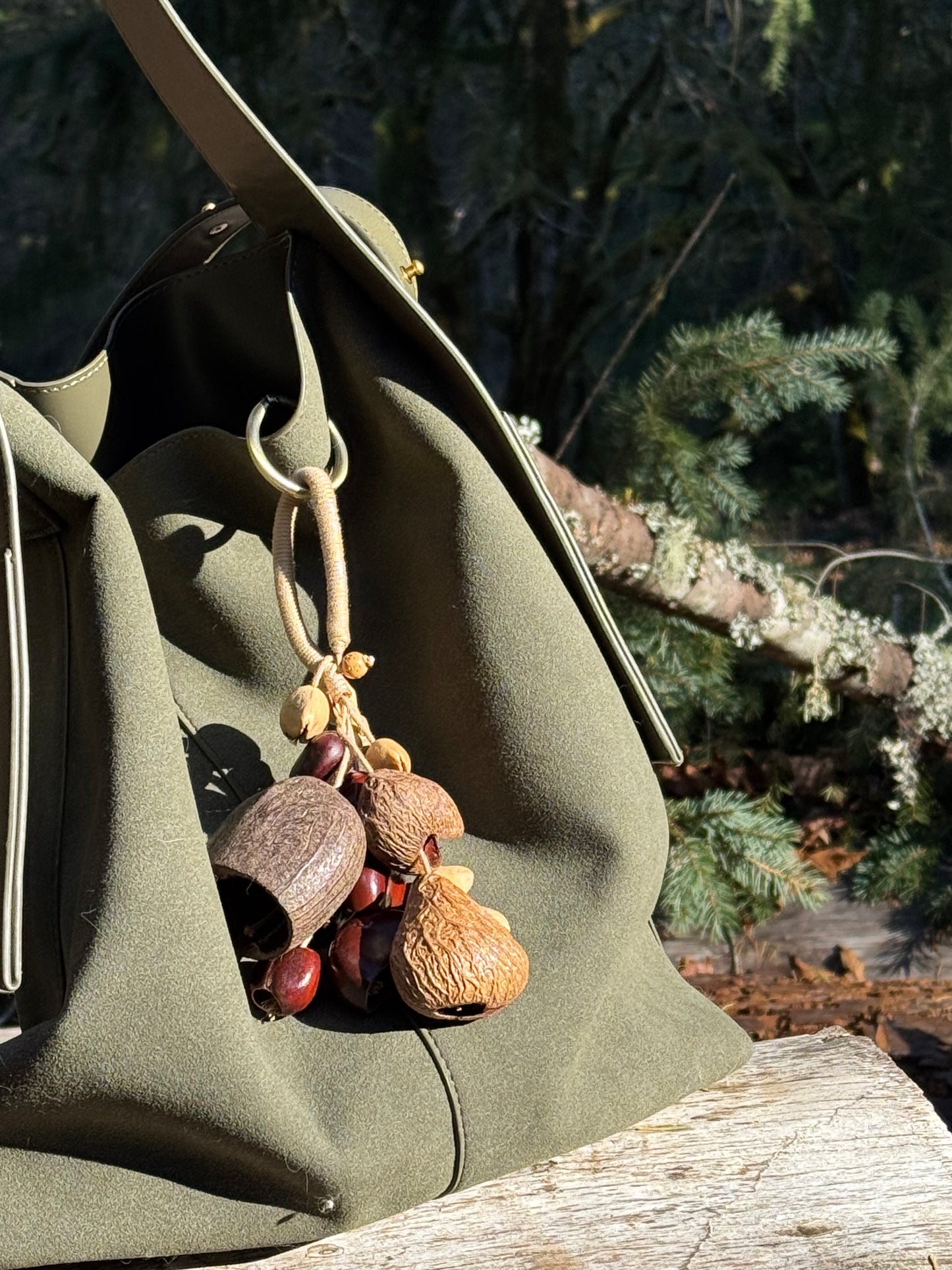 Healing Mini Nut Shell Wind Chime, Boho Bag Charm Keychain, Meditation Decor