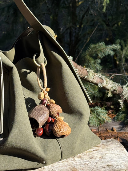 Healing Mini Nut Shell Wind Chime, Boho Bag Charm Keychain, Meditation Decor