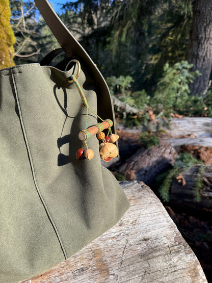 Natural Zen Hanging Charm, Unique Seed & Wood Ornament