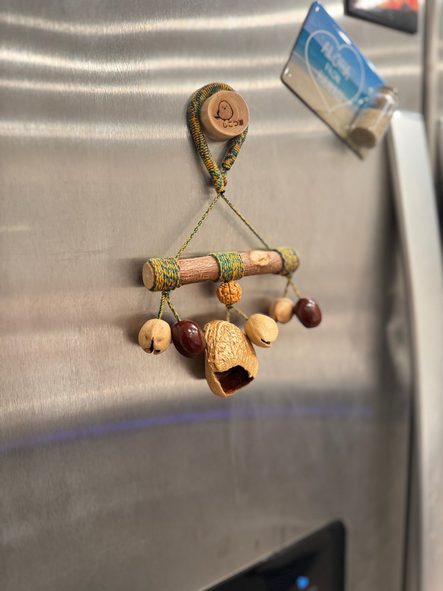 Natural Zen Hanging Charm, Unique Seed & Wood Ornament