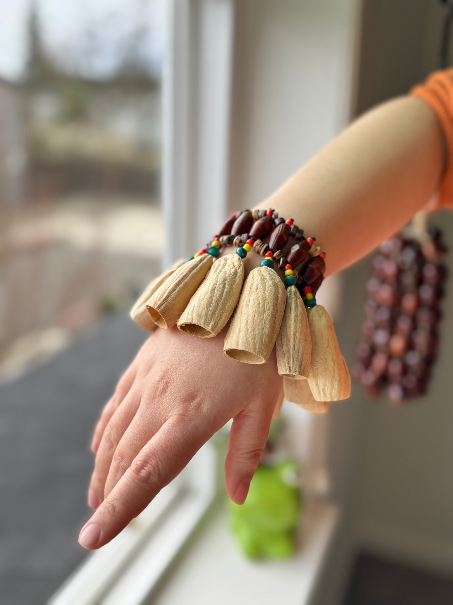Handcrafted Seed Pod Bracelet Rattle, Boho Wooden Beads, Meditation Sound Jewelry