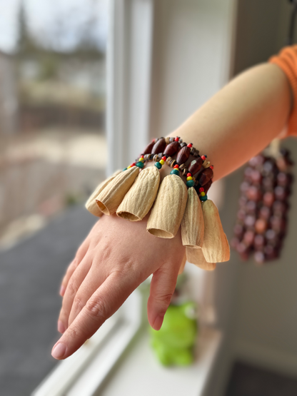 Handcrafted Seed Pod Bracelet Rattle, Boho Wooden Beads, Meditation Sound Jewelry