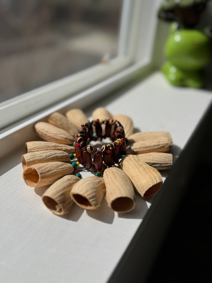 Handcrafted Seed Pod Bracelet Rattle, Boho Wooden Beads, Meditation Sound Jewelry
