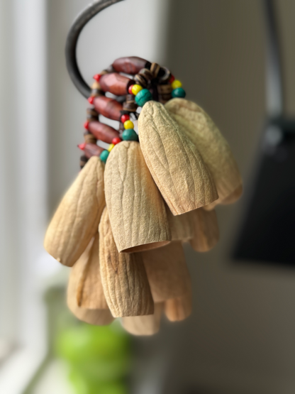 Handcrafted Seed Pod Bracelet Rattle, Boho Wooden Beads, Meditation Sound Jewelry