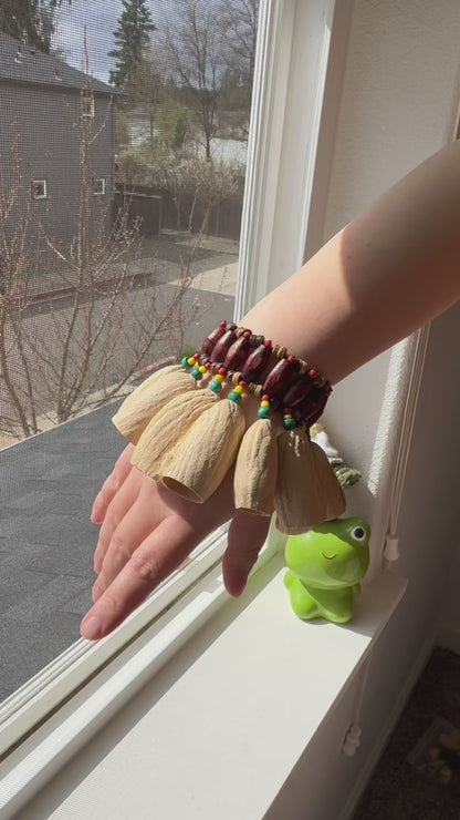 Handcrafted Seed Pod Bracelet Rattle, Boho Wooden Beads, Meditation Sound Jewelry