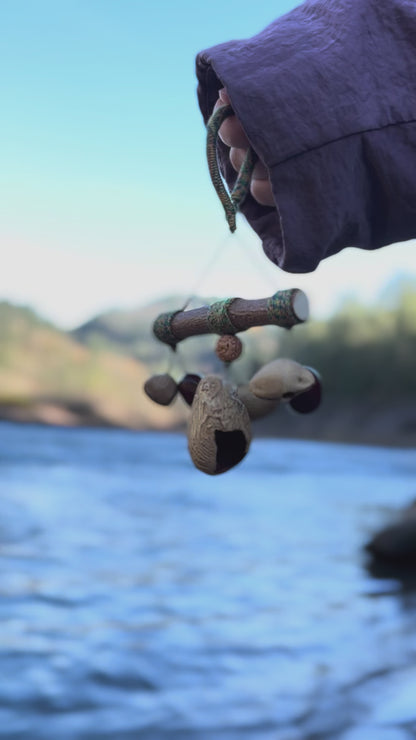 Natural Zen Hanging Charm, Unique Seed & Wood Ornament