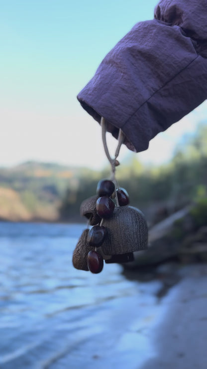 Healing Mini Nut Shell Wind Chime, Boho Bag Charm Keychain, Meditation Decor