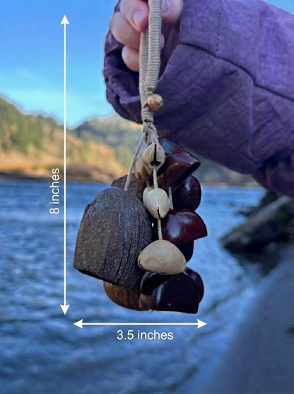 Healing Mini Nut Shell Wind Chime, Boho Bag Charm Keychain, Meditation Decor